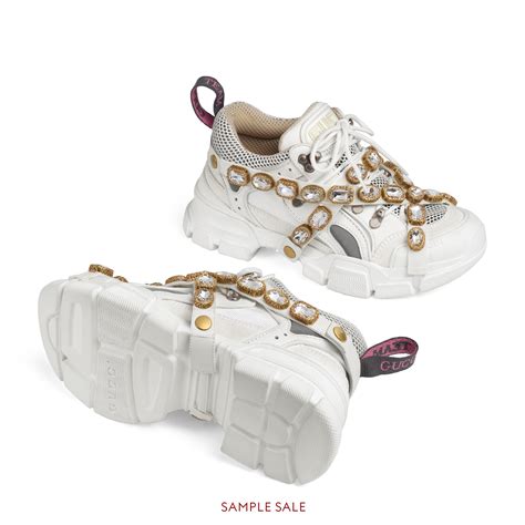 gucci flashtrek sneakers white with removable crystals|Gucci jeweled sneakers price.